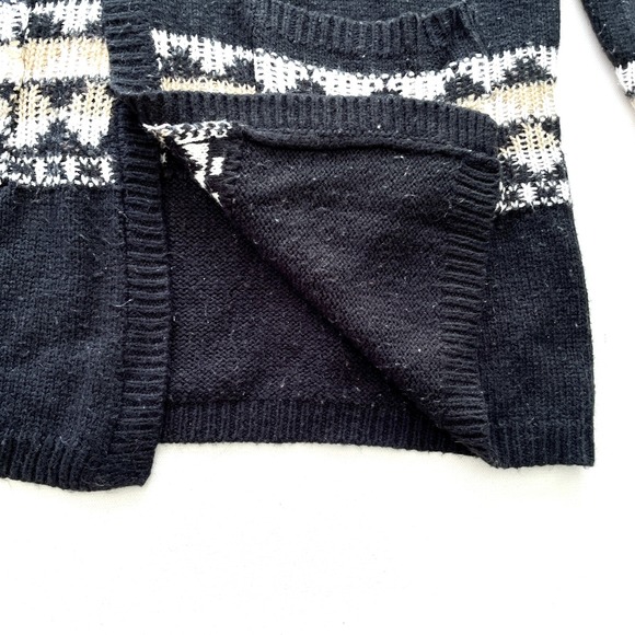 No Boundaries Girls Sweater Large Sherpa Hood Cardigan Black Fair Isle Knit - Picture 9 of 15